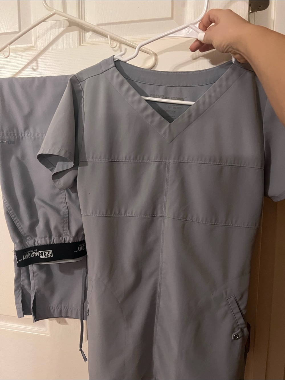 Grey's Anatomy By Barco Light Gray V-Neck Scrub Top And Bottoms